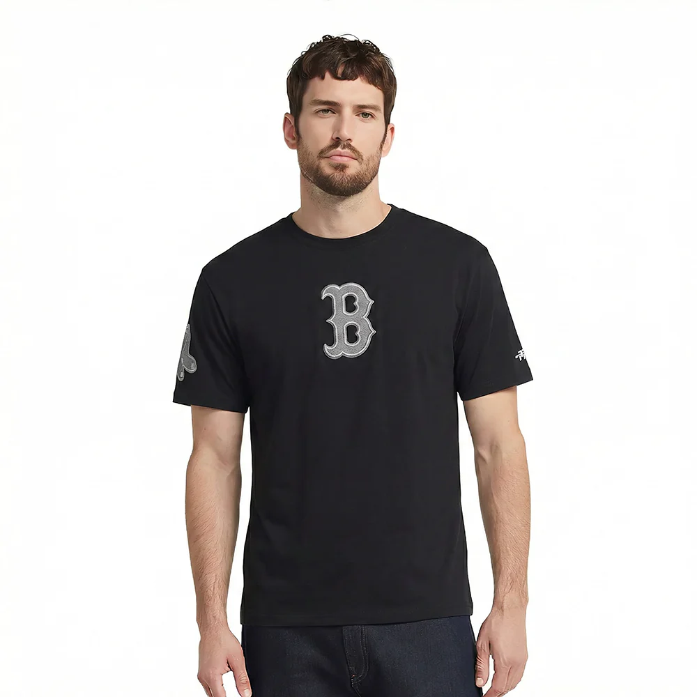 MLB BOSTON RED SOX REVERSE FRENCH TERRY MEN'S COTTON JERSEY DROP SHOULDER TOP (BLACK)