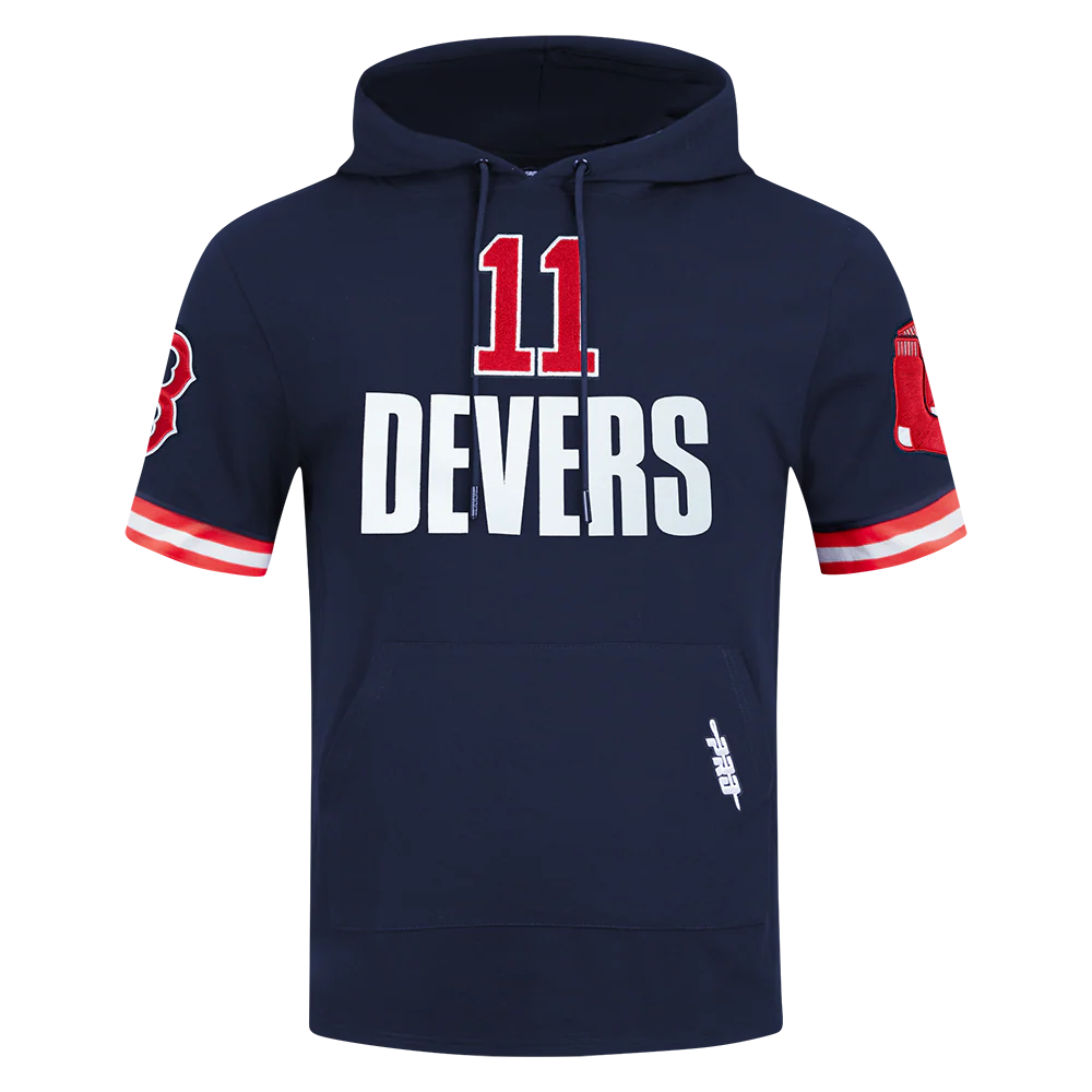 MLB BOSTON RED SOX RAFAEL DEVERS #11  CLASSIC MEN'S SHORT SLEEVE PULLOVER HOODIE (MIDNIGHT NAVY/RED)