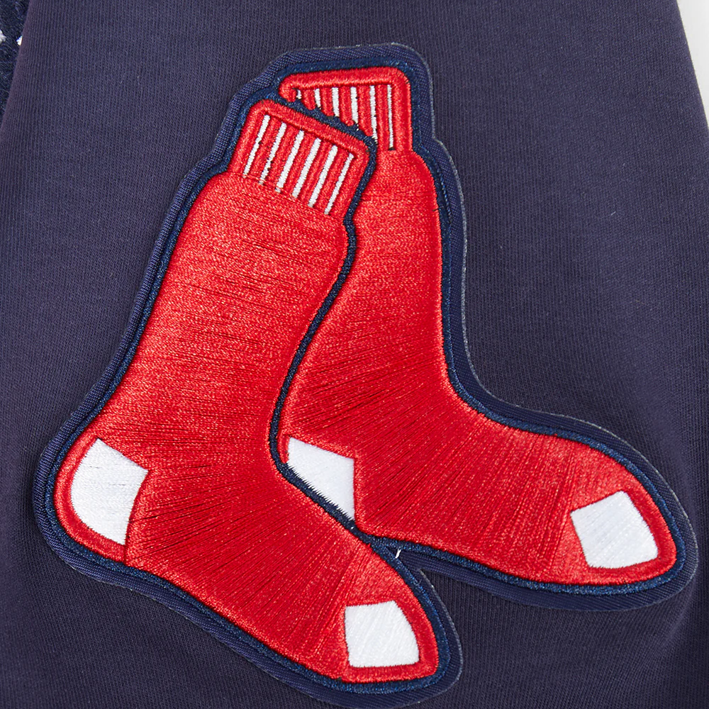 MLB BOSTON RED SOX CLASSIC CHENILLE MEN'S DOUBLE KNIT SHORT SLEEVE PULLOVER HOODIE (MIDNIGHT NAVY/RED) - Image 6
