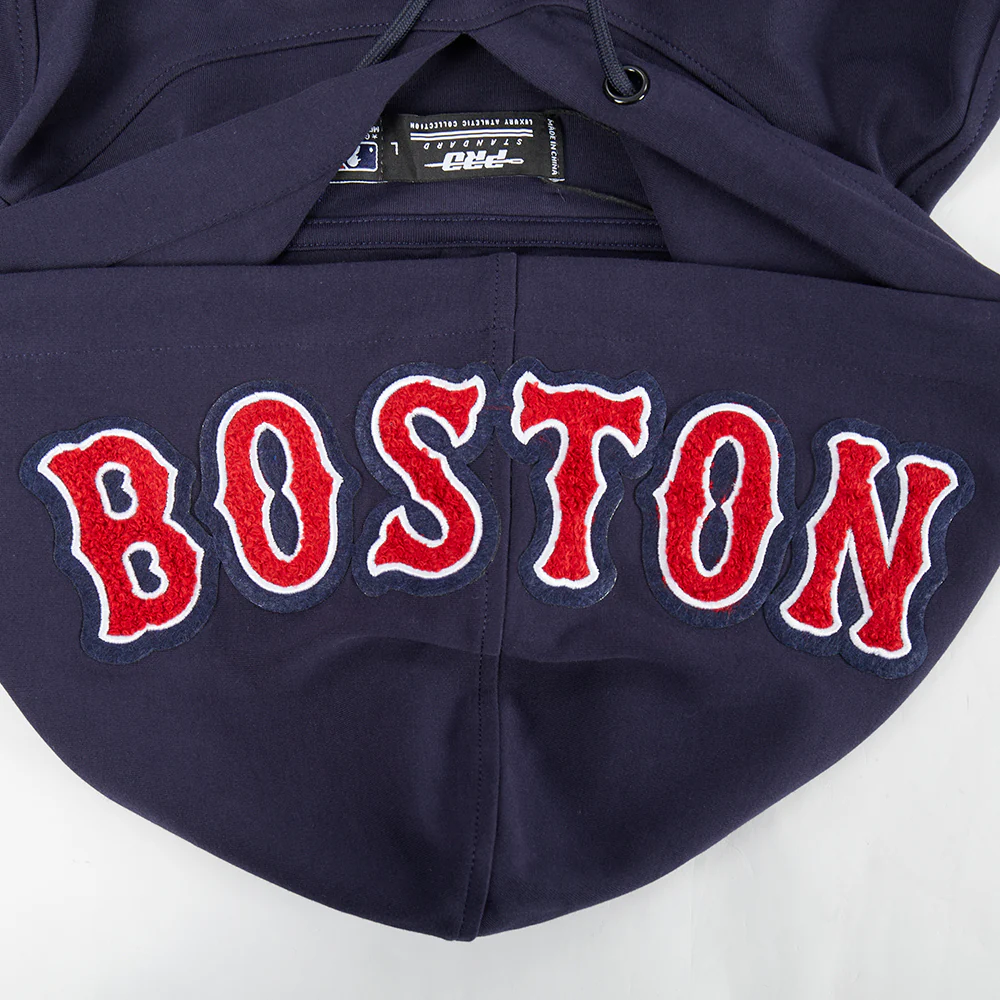 MLB BOSTON RED SOX CLASSIC CHENILLE MEN'S DOUBLE KNIT SHORT SLEEVE PULLOVER HOODIE (MIDNIGHT NAVY/RED) - Image 8