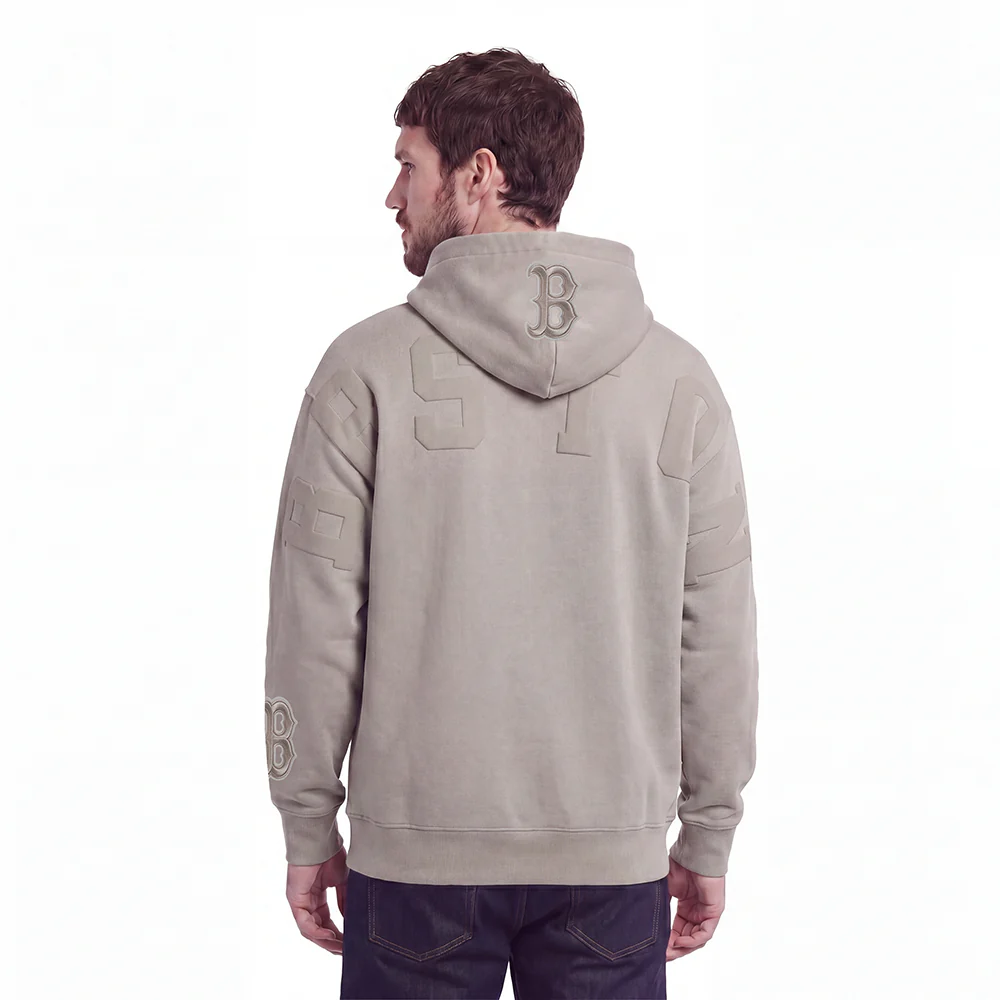 MLB BOSTON RED SOX WINGSPAN MEN'S DROP SHOULDER FLEECE PULLOVER HOODIE (TAUPE)