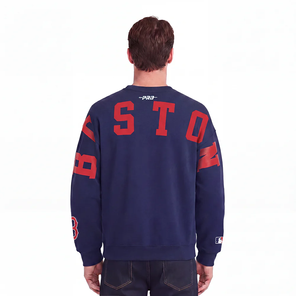 MLB BOSTON RED SOX WINGSPAN MEN'S DROP SHOULDER FLEECE CREWNECK (MIDNIGHT NAVY)