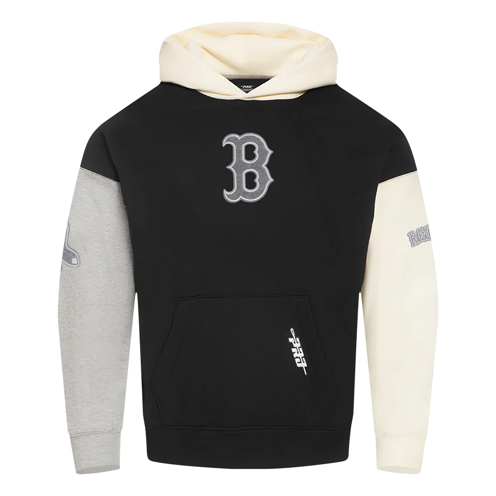 MLB BOSTON RED SOX REVERSE FRENCH TERRY MEN'S COLOR BLOCK FLEECE PULLOVER HOODIE (BLACK/GRAY/EGGSHELL) - Image 3
