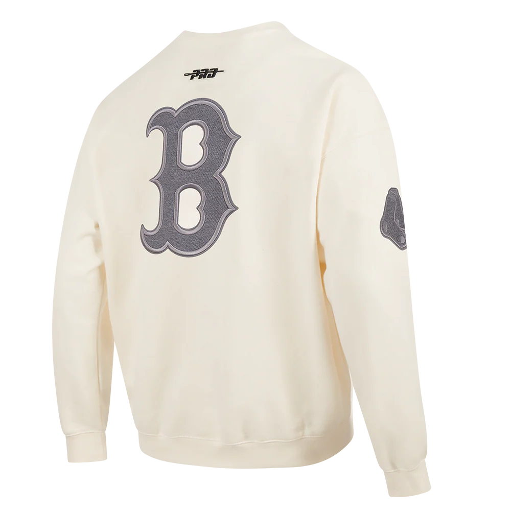 MLB BOSTON RED SOX REVERSE FRENCH TERRY MEN'S DROP SHOULDER FLEECE CREWNECK (EGGSHELL) - Image 5
