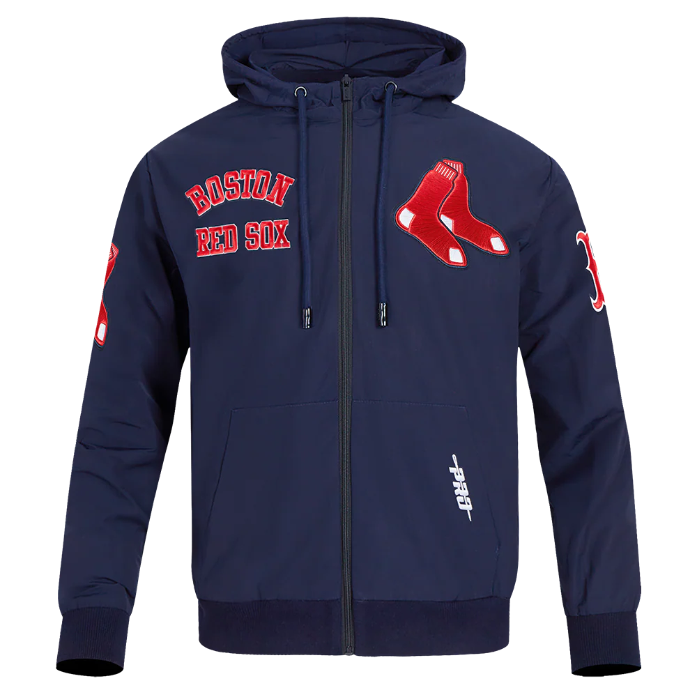 MLB BOSTON RED SOX CLASSIC WIND SUIT MEN'S WOVEN FULL ZIP PULLOVER HOODIE (MIDNIGHT NAVY)