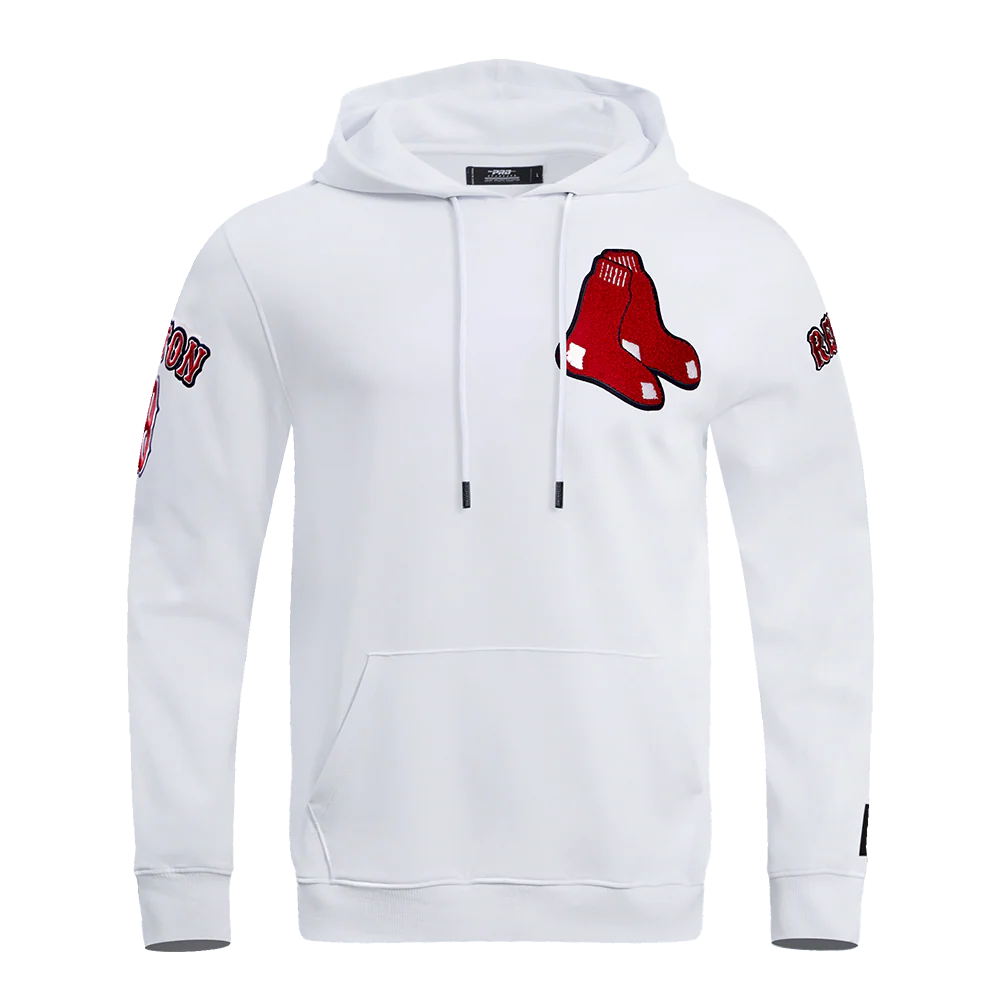 MLB BOSTON RED SOX CLASSIC CHENILLE MEN'S PULLOVER HOODIE (WHITE)