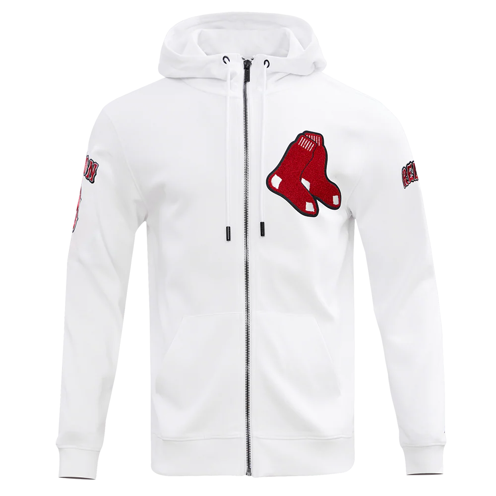 MLB BOSTON RED SOX CLASSIC CHENILLE MEN'S FULL ZIP PULLOVER HOODIE (WHITE)