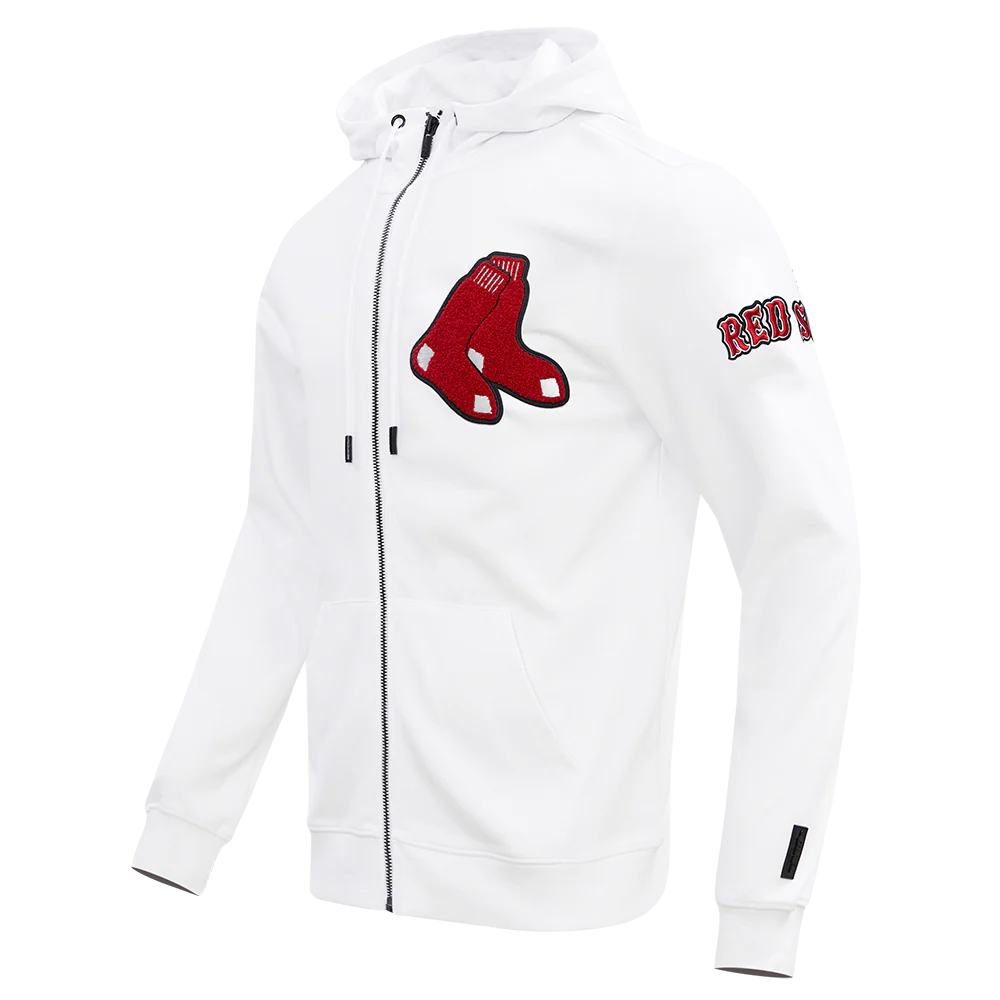 MLB BOSTON RED SOX CLASSIC CHENILLE MEN'S FULL ZIP PULLOVER HOODIE (WHITE) - Image 2
