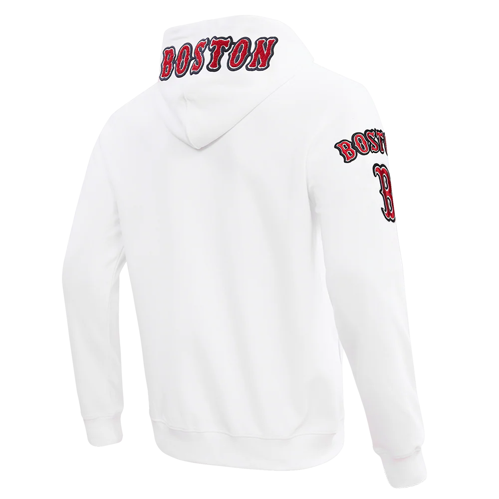 MLB BOSTON RED SOX CLASSIC CHENILLE MEN'S FULL ZIP PULLOVER HOODIE (WHITE) - Image 3