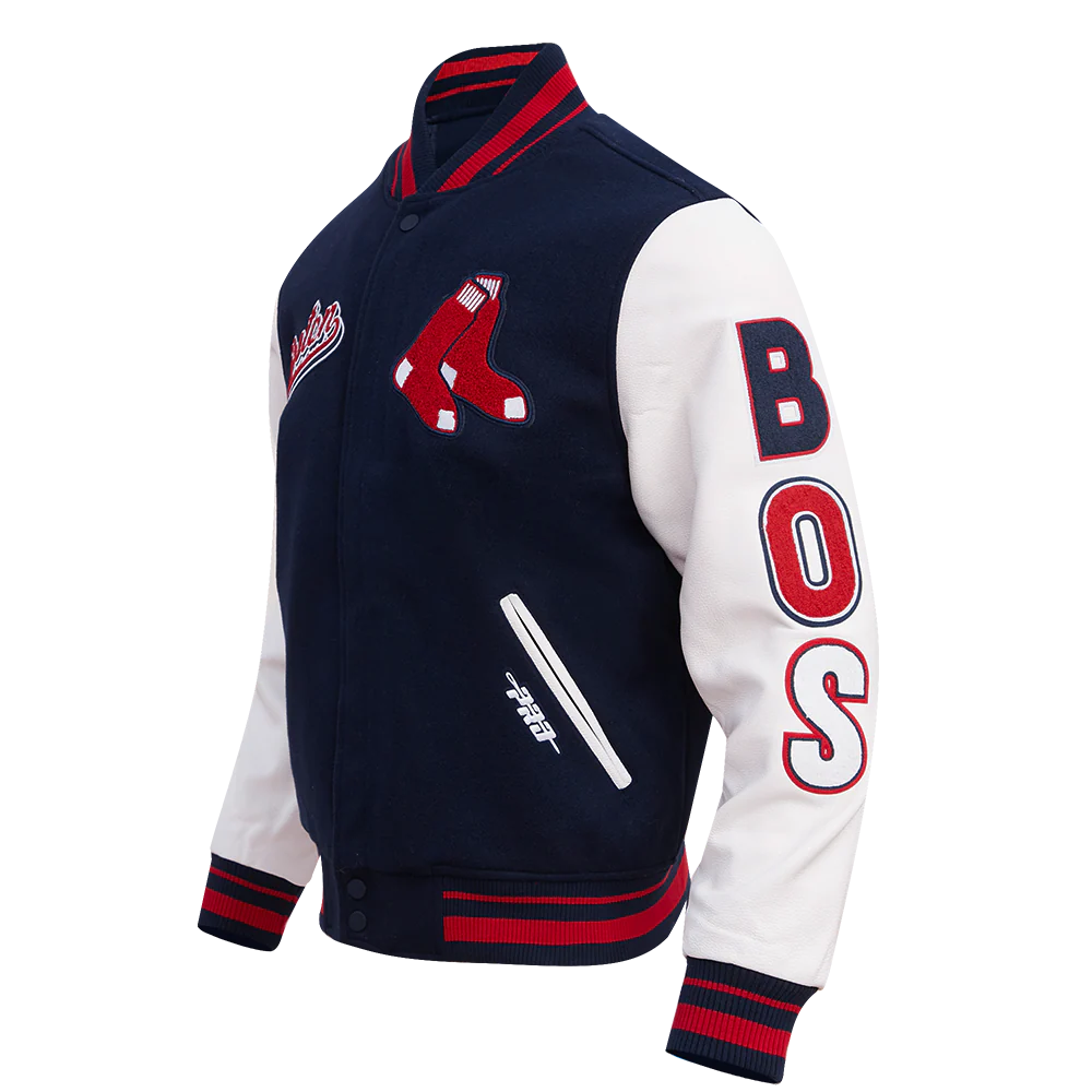 MLB BOSTON RED SOX SCRIPT TAIL MEN'S RIB WOOL VARSITY (MIDNIGHT NAVY/RED/MIDNIGHT NAVY) - Image 2