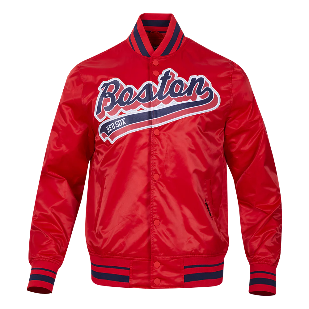 MLB BOSTON RED SOX SCRIPT TAIL MEN'S SATIN JACKET (RED/MIDNIGHT NAVY/RED)
