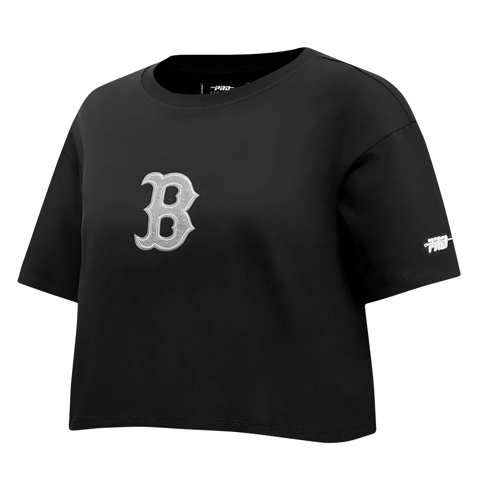 MLB BOSTON RED SOX REVERSE FRENCH TERRY WOMEN'S SINGLE JERSEY BOXY TOP (BLACK) - Image 4