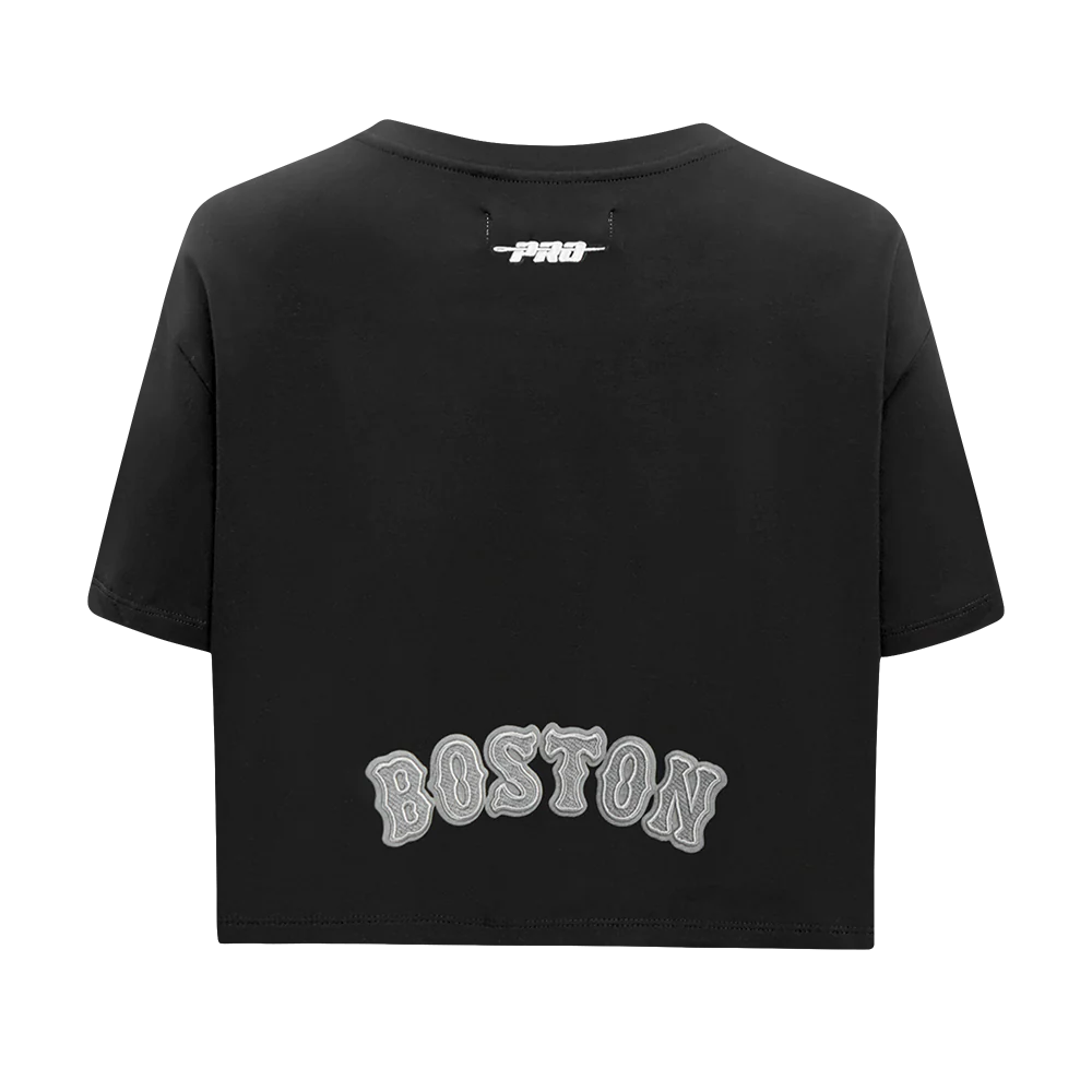 MLB BOSTON RED SOX REVERSE FRENCH TERRY WOMEN'S SINGLE JERSEY BOXY TOP (BLACK) - Image 7