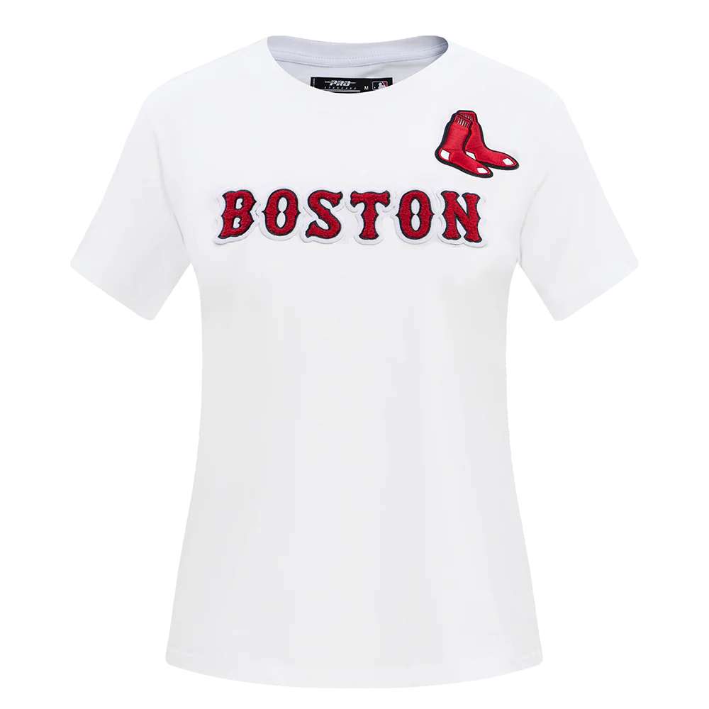 MLB BOSTON RED SOX CLASSIC SHORT SLEEVE WOMEN'S SINGLE JERSEY SLIM FIT TOP (WHITE)