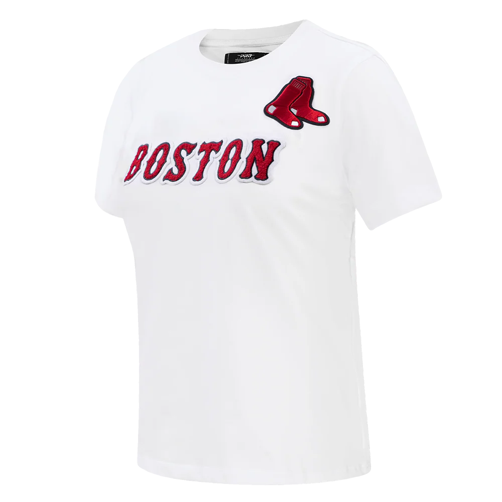MLB BOSTON RED SOX CLASSIC SHORT SLEEVE WOMEN'S SINGLE JERSEY SLIM FIT TOP (WHITE) - Image 2