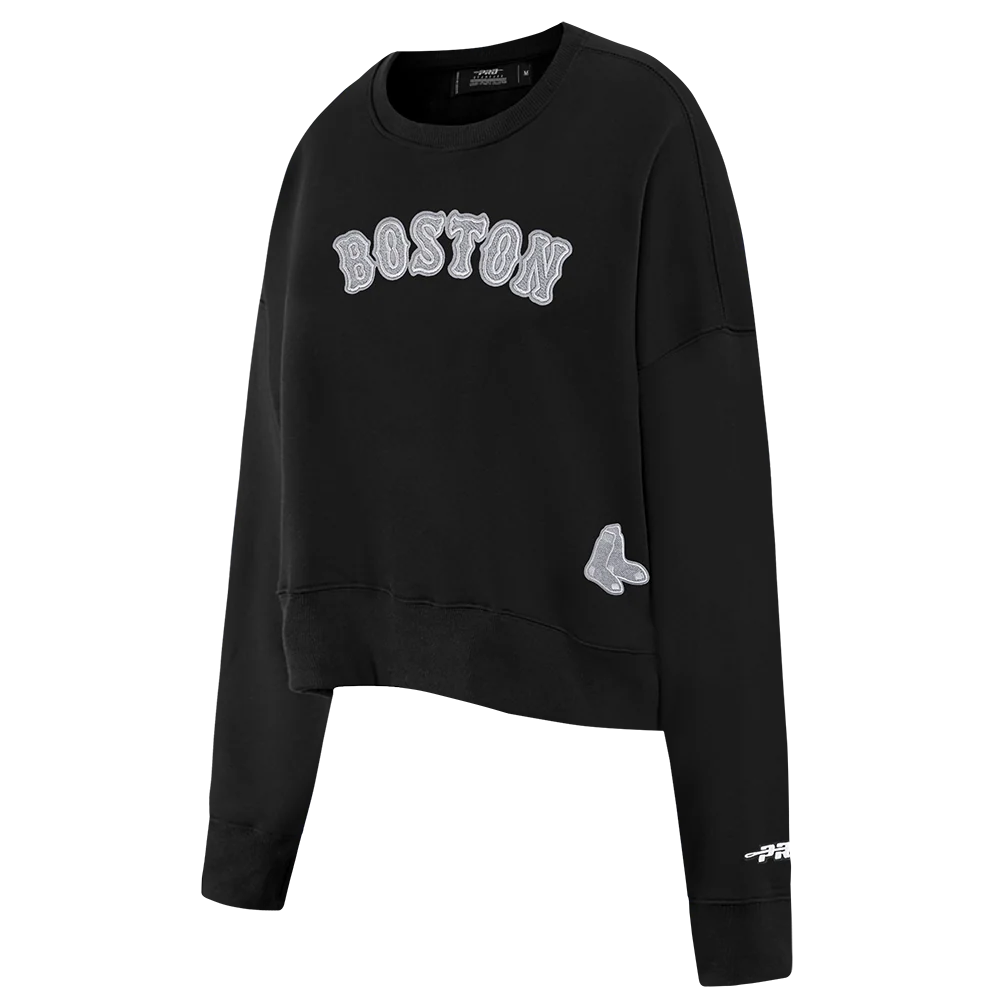 MLB BOSTON RED SOX REVERSE FRENCH TERRY WOMEN'S FLEECE CREWNECK (BLACK) - Image 4