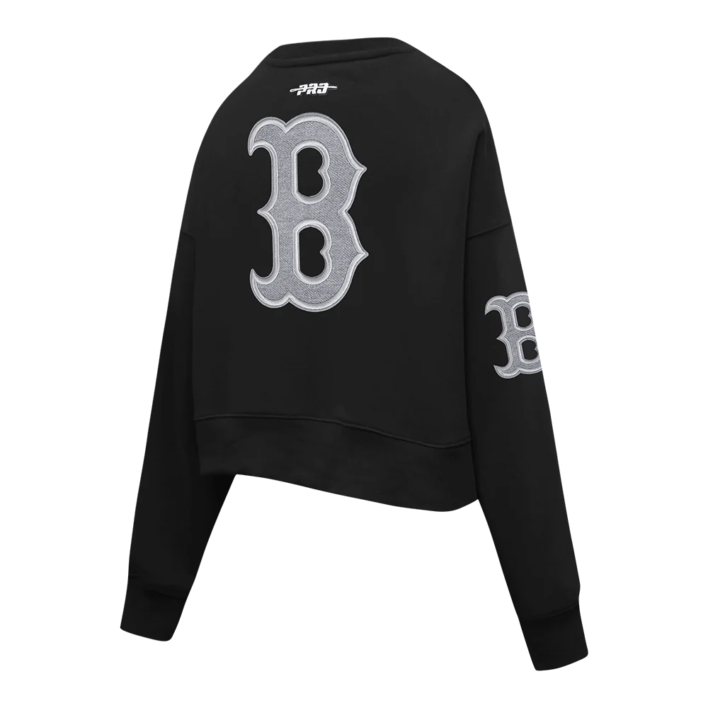 MLB BOSTON RED SOX REVERSE FRENCH TERRY WOMEN'S FLEECE CREWNECK (BLACK) - Image 8