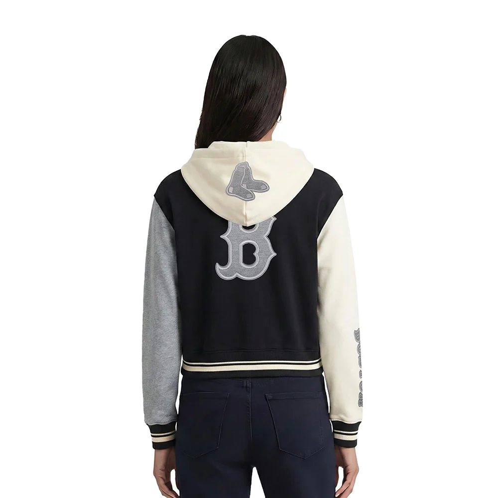 MLB BOSTON RED SOX REVERSE FRENCH TERRY WOMEN'S COLORBLOCK FLC FZ HOO (BLACK/GRAY/EGGSHELL) - Image 2