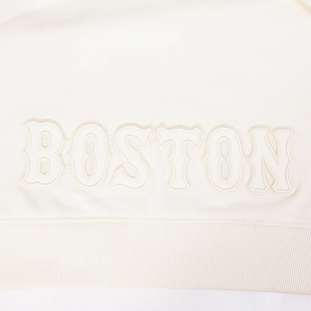 MLB BOSTON RED SOX NEUTRAL WOMEN'S CROPPED PULLOVER HOODIE (EGGSHELL) - Image 6