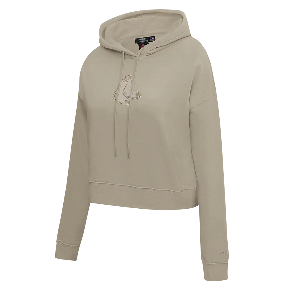 MLB BOSTON RED SOX NEUTRAL WOMEN'S CROPPED PULLOVER HOODIE (TAUPE) - Image 2