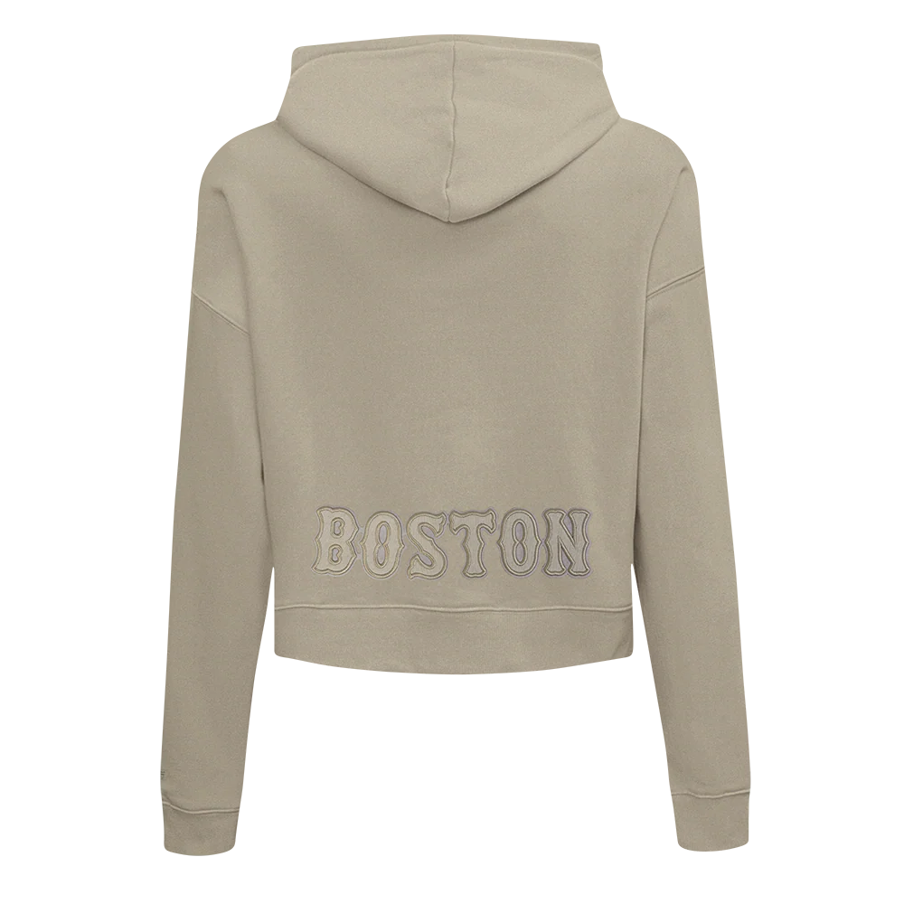 MLB BOSTON RED SOX NEUTRAL WOMEN'S CROPPED PULLOVER HOODIE (TAUPE) - Image 3