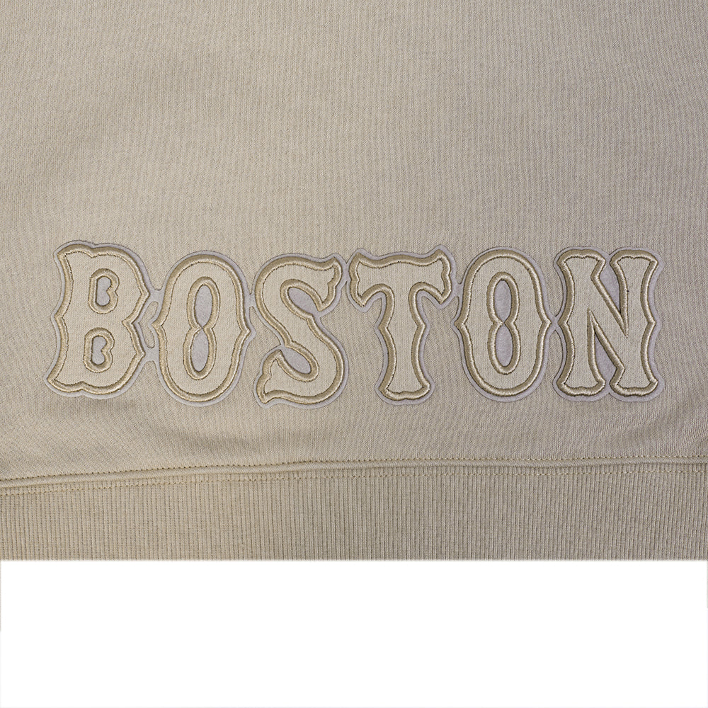 MLB BOSTON RED SOX NEUTRAL WOMEN'S CROPPED PULLOVER HOODIE (TAUPE) - Image 5