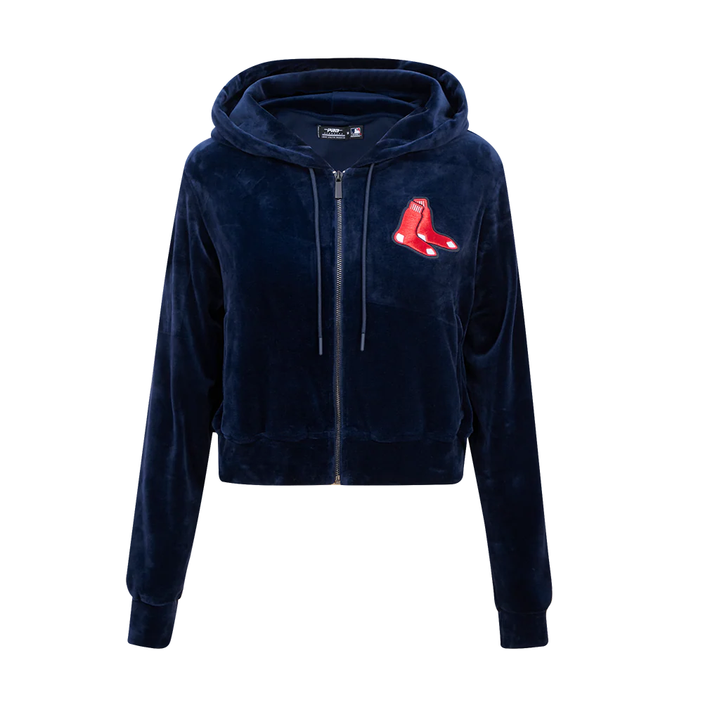 MLB BOSTON RED SOX CLASSIC WOMEN'S VELOUR FULL ZIP PULLOVER HOODIE (MIDNIGHT NAVY)