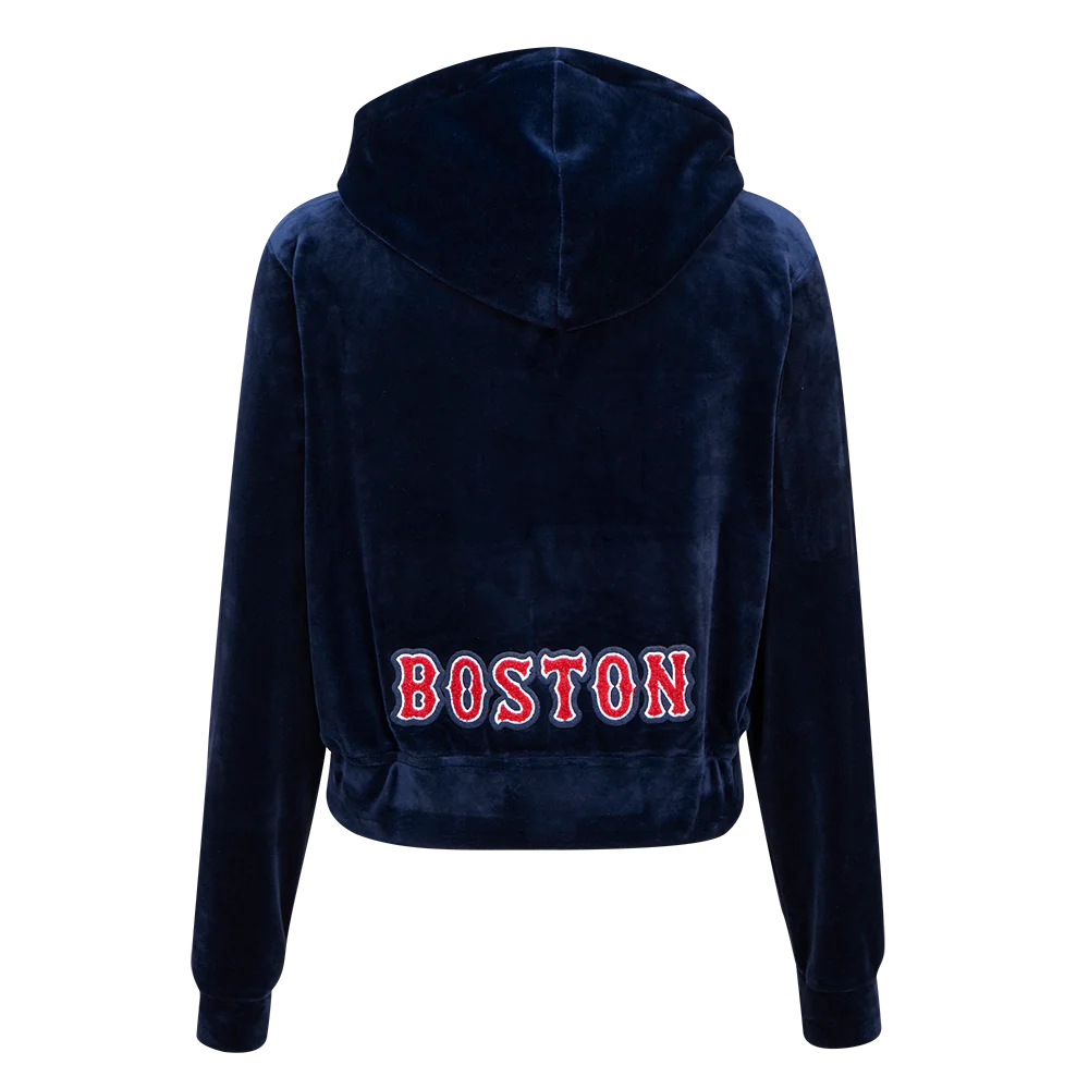 MLB BOSTON RED SOX CLASSIC WOMEN'S VELOUR FULL ZIP PULLOVER HOODIE (MIDNIGHT NAVY) - Image 3