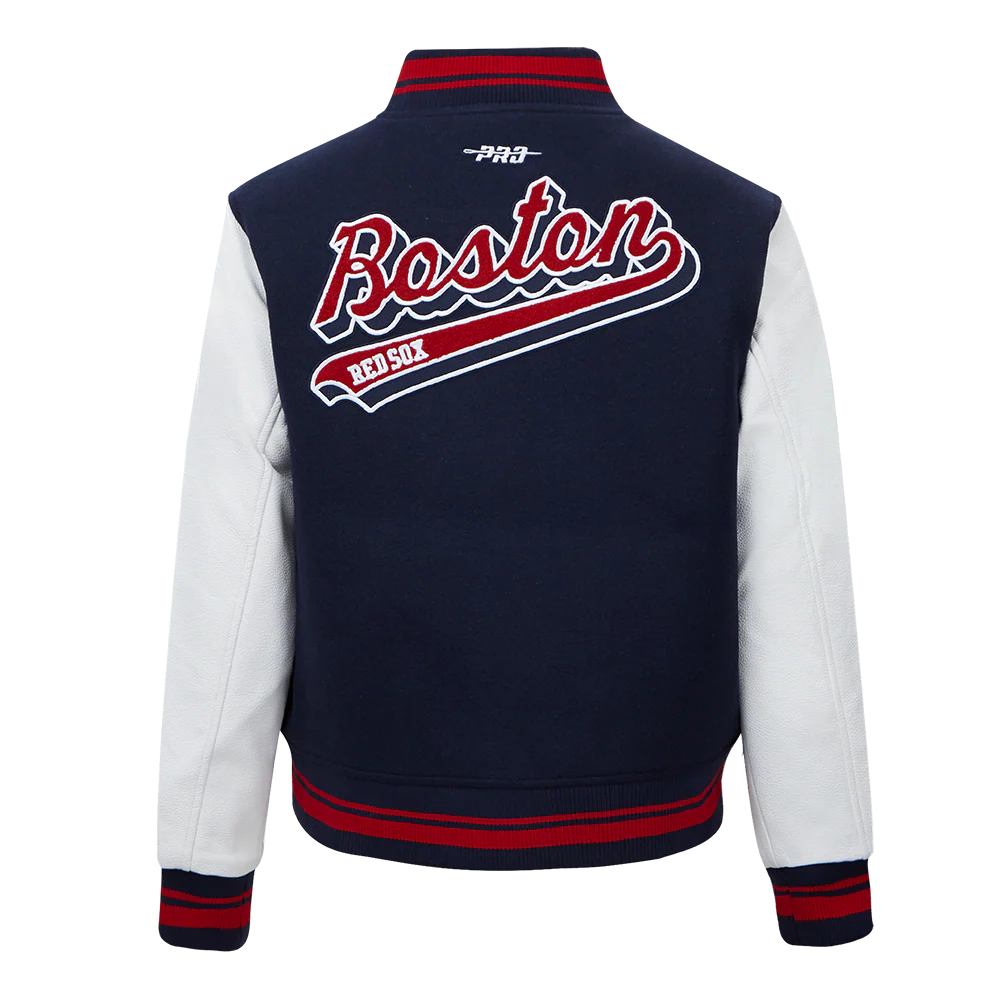 MLB BOSTON RED SOX SCRIPT TAIL WOMEN'S WOOL VARSITY JACKET (MIDNIGHT NAVY/RED/MIDNIGHT NAVY) - Image 2