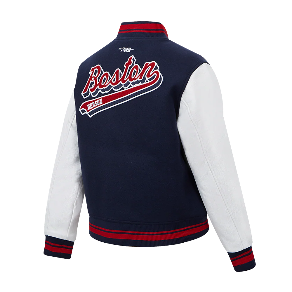 MLB BOSTON RED SOX SCRIPT TAIL WOMEN'S WOOL VARSITY JACKET (MIDNIGHT NAVY/RED/MIDNIGHT NAVY) - Image 3