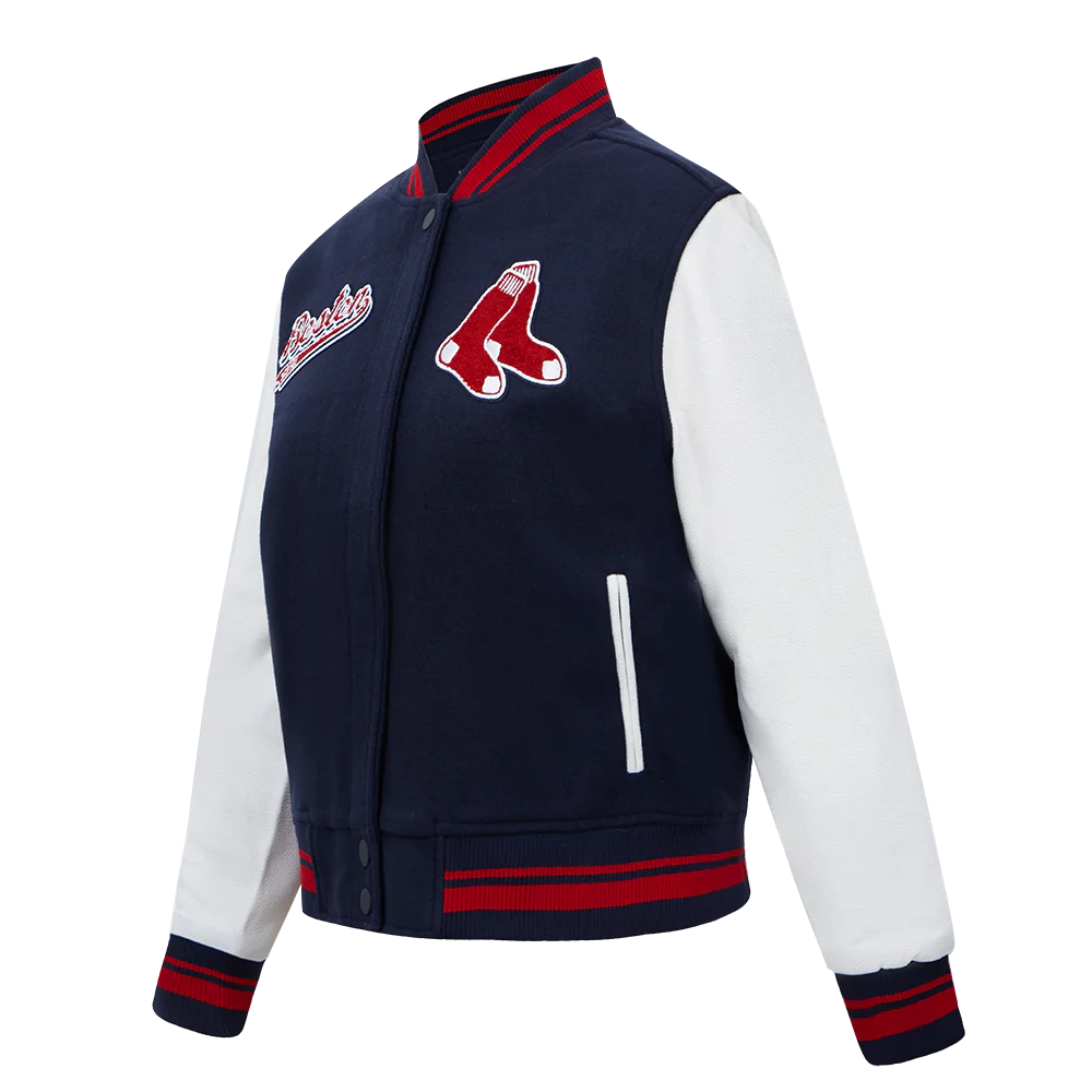 MLB BOSTON RED SOX SCRIPT TAIL WOMEN'S WOOL VARSITY JACKET (MIDNIGHT NAVY/RED/MIDNIGHT NAVY) - Image 4