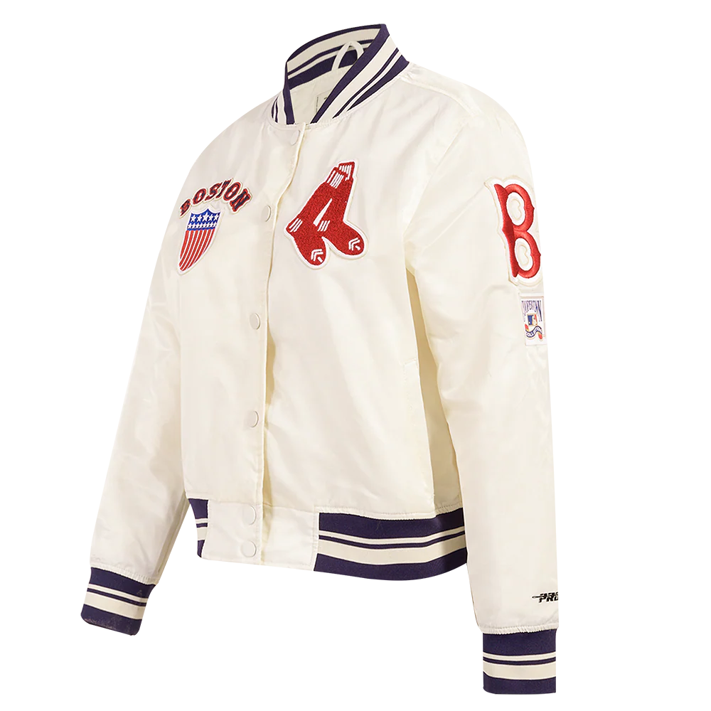 MLB BOSTON RED SOX RETRO CLASSIC WOMEN'S RIB SATIN JACKET (EGGSHELL/ MIDNIGHT NAVY) - Image 2