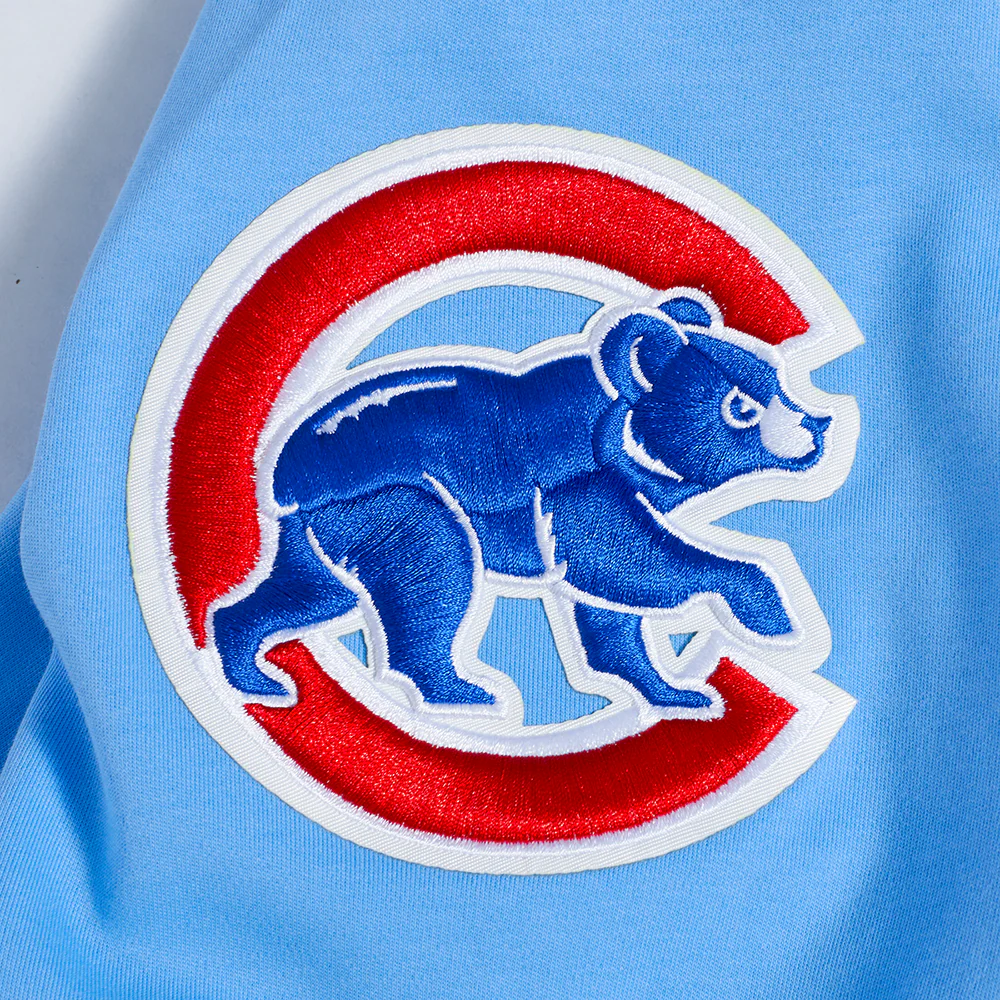 MLB CHICAGO CUBS CLASSIC CHENILLE MEN'S DOUBLE KNIT SHORT SLEEVE PULLOVER HOODIE (UNIVERSITY BLUE) - Image 6