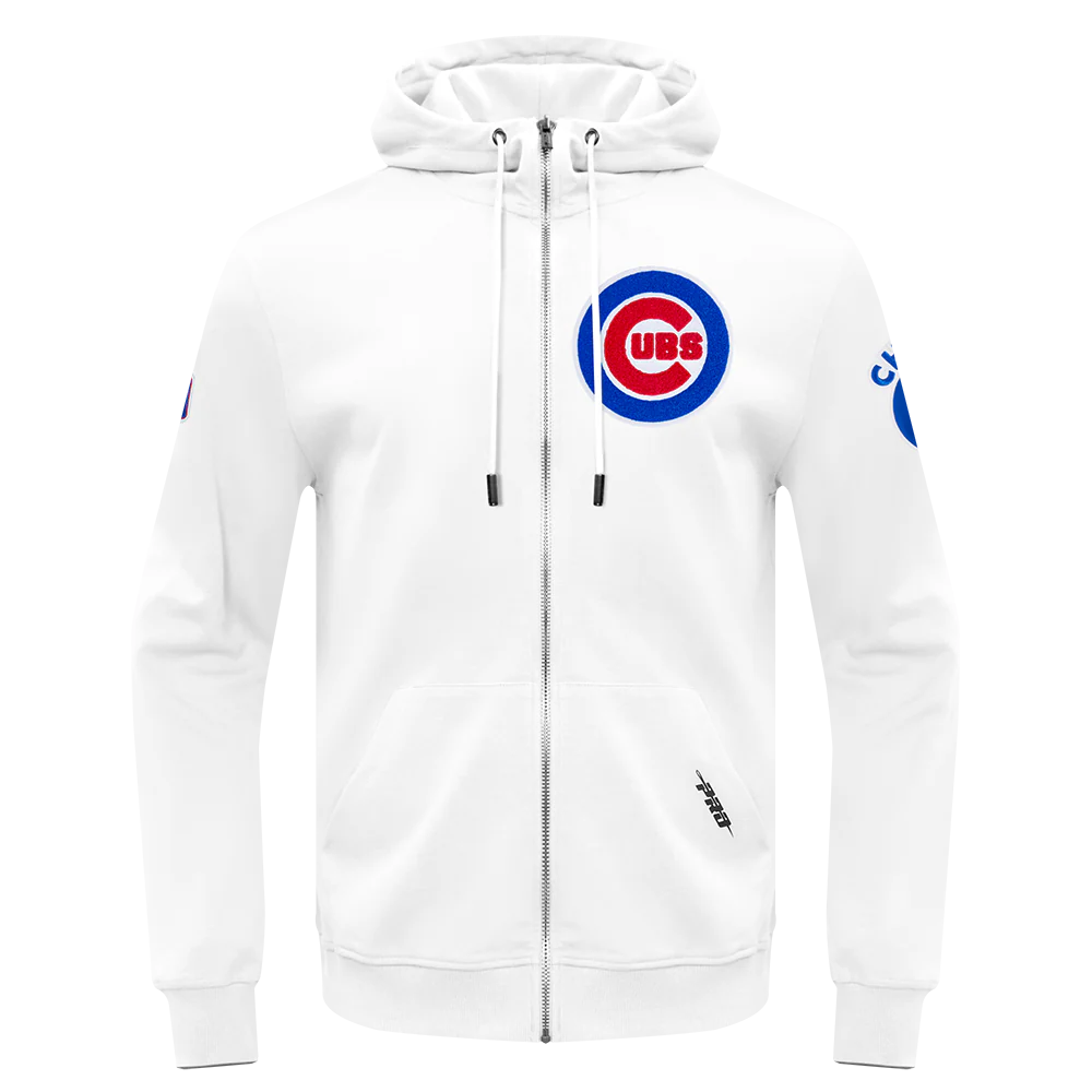 MLB CHICAGO CUBS CLASSIC CHENILLE MEN'S FULL ZIP PULLOVER HOODIE (WHITE)