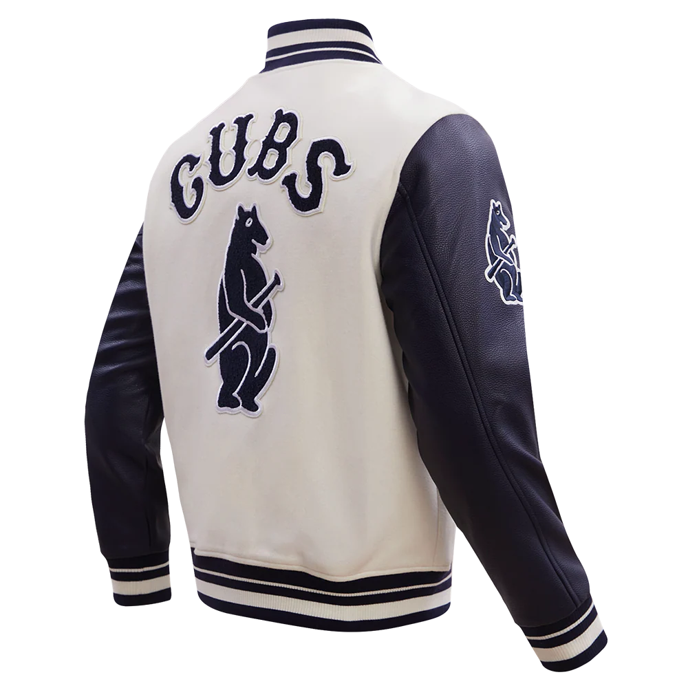 MLB CHICAGO CUBS RETRO CLASSIC MEN'S RIB WOOL VARSITY JACKET (EGGSHELL/MIDNIGHT NAVY) - Image 3