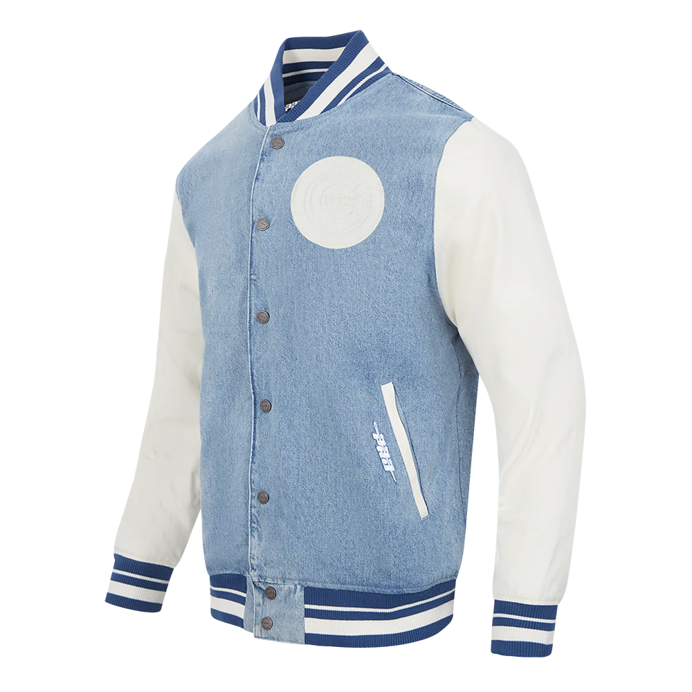 MLB CHICAGO CUBS VARSITY BLUES MEN'S DENIM VARSITY JACKET (DENIM/LINEN) - Image 2