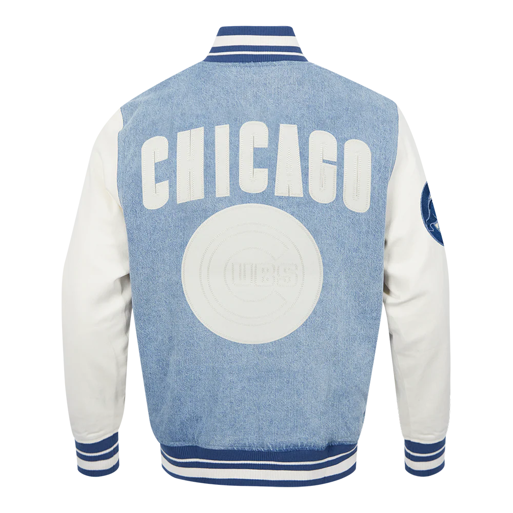 MLB CHICAGO CUBS VARSITY BLUES MEN'S DENIM VARSITY JACKET (DENIM/LINEN) - Image 3