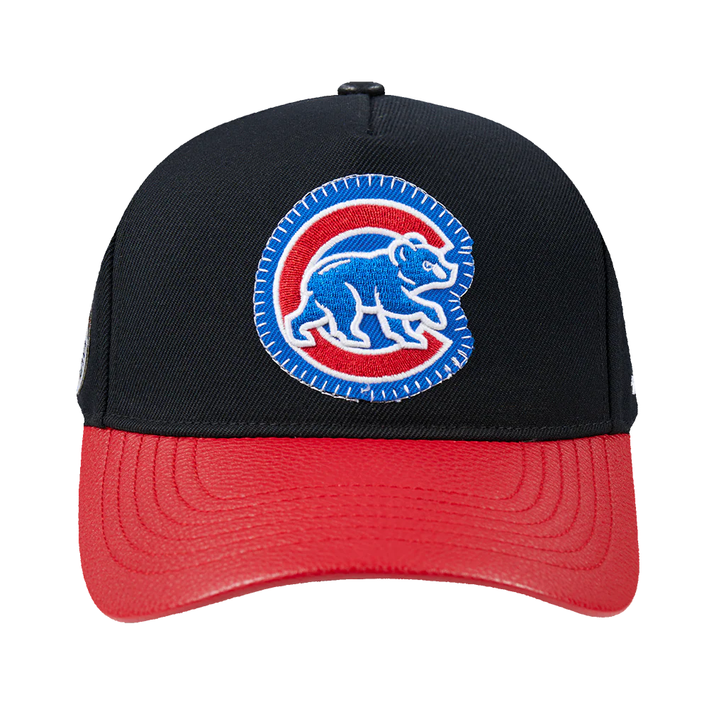 MLB CHICAGO CUBS DIY PICK STITCH LEATHER PINCH FRONT STRAPBACK (BLACK)