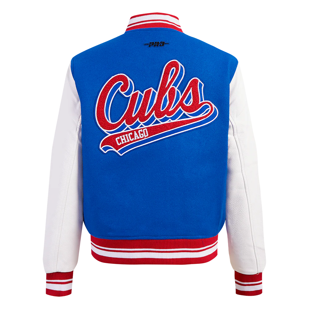 MLB CHICAGO CUBS SCRIPT TAIL WOMEN'S WOOL VARSITY JACKET (ROYAL BLUE/RED) - Image 3