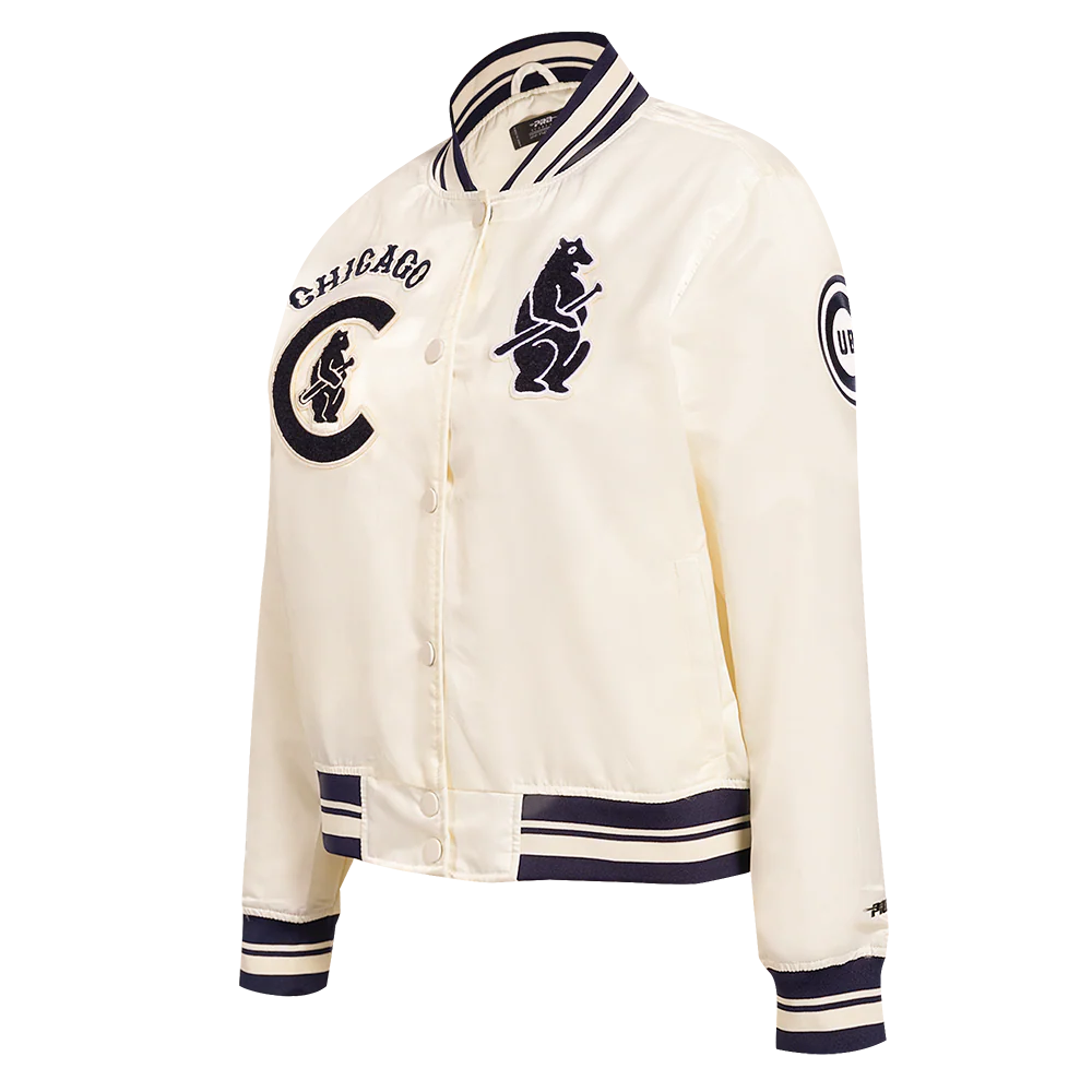 MLB CHICAGO CUBS RETRO CLASSIC WOMEN'S RIB SATIN JACKET (EGGSHELL/ MIDNIGHT NAVY) - Image 2
