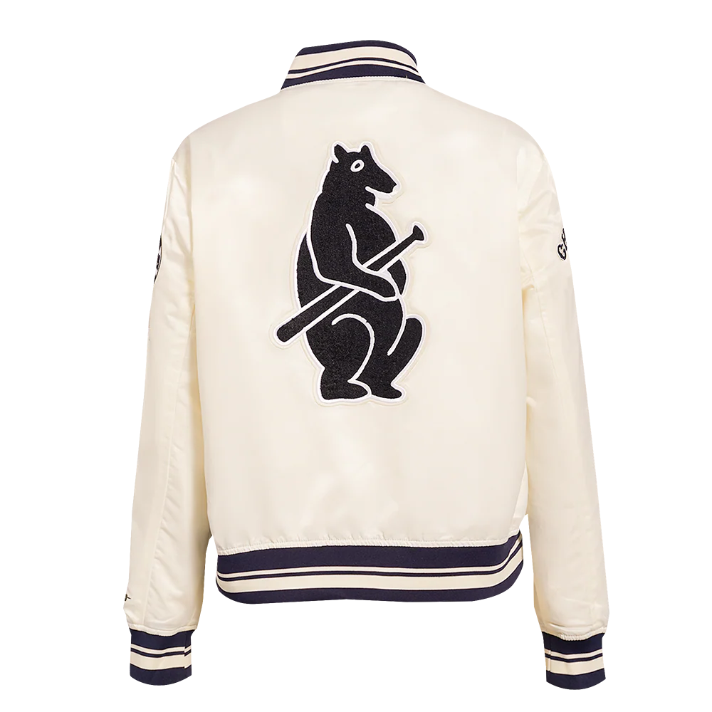 MLB CHICAGO CUBS RETRO CLASSIC WOMEN'S RIB SATIN JACKET (EGGSHELL/ MIDNIGHT NAVY) - Image 3