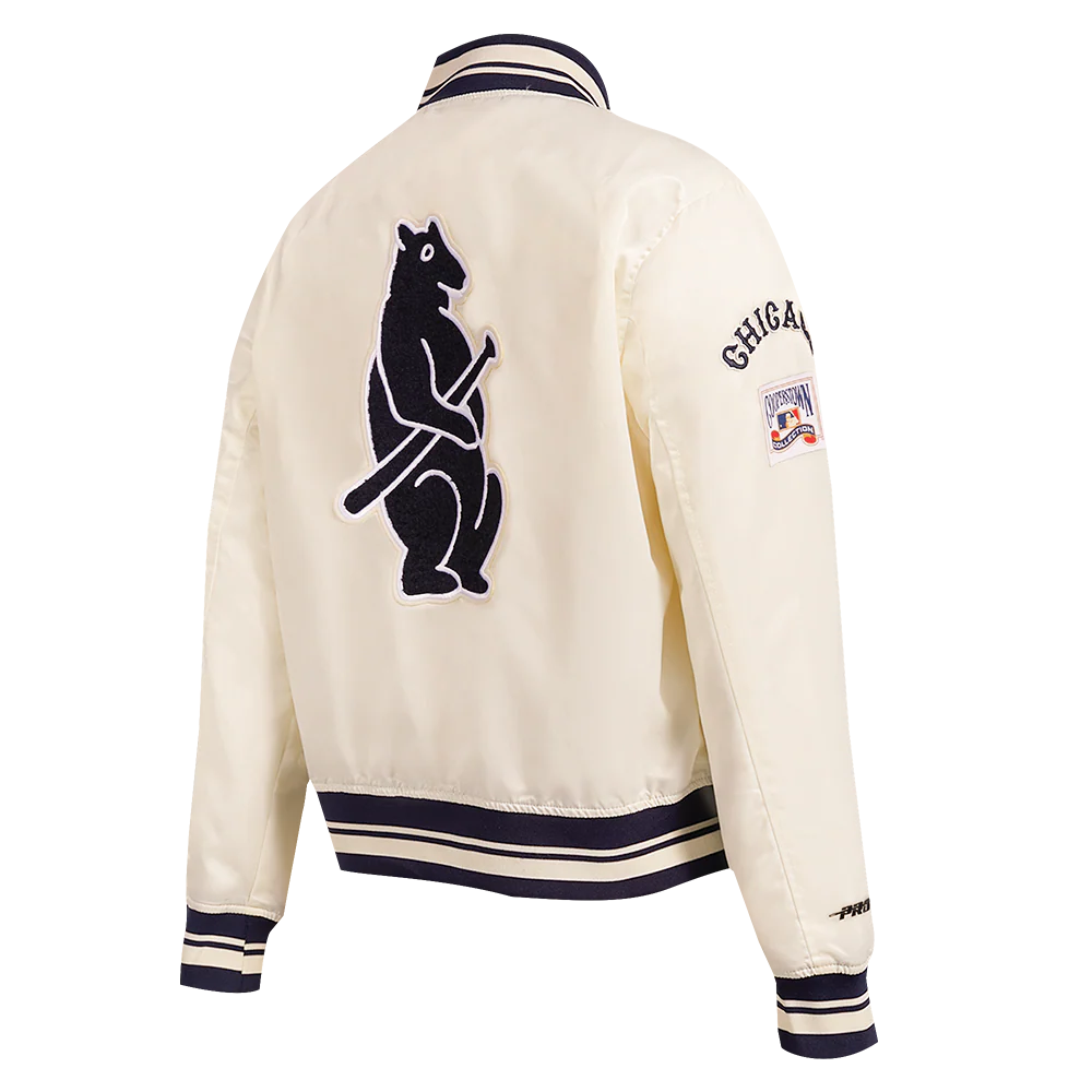 MLB CHICAGO CUBS RETRO CLASSIC WOMEN'S RIB SATIN JACKET (EGGSHELL/ MIDNIGHT NAVY) - Image 4