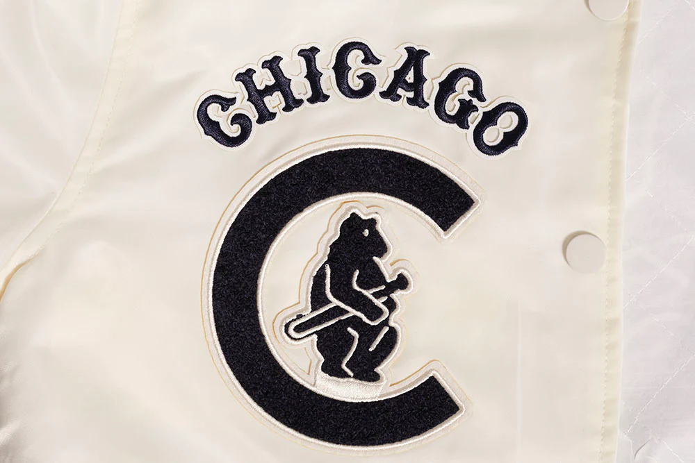 MLB CHICAGO CUBS RETRO CLASSIC WOMEN'S RIB SATIN JACKET (EGGSHELL/ MIDNIGHT NAVY) - Image 6