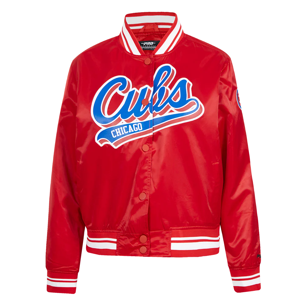 MLB CHICAGO CUBS SCRIPT TAIL WOMEN'S SATIN JACKET (RED)