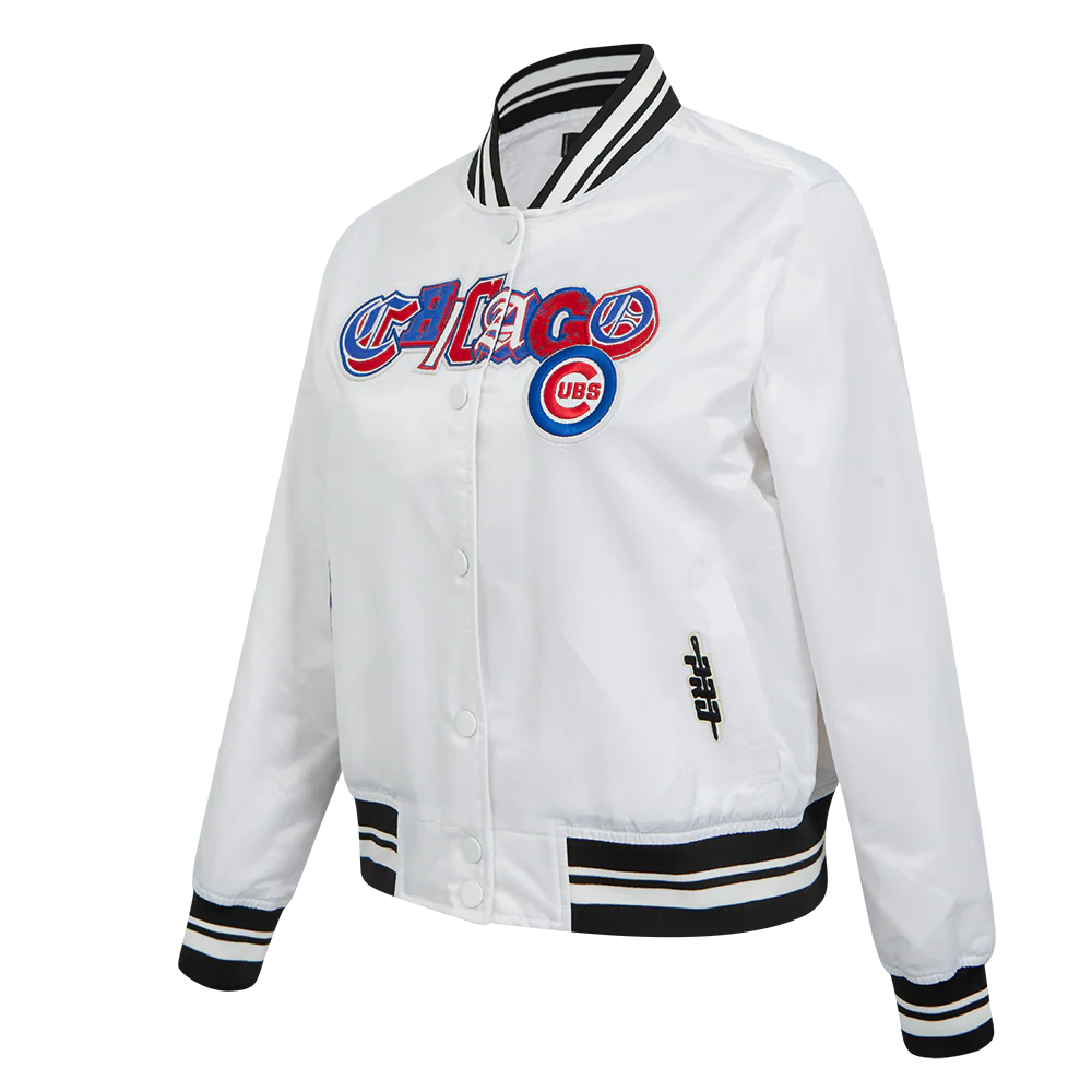 MLB CHICAGO CUBS CITY RANSOM WOMEN'S RIB SATIN JACKET (WHITE/BLACK) - Image 2