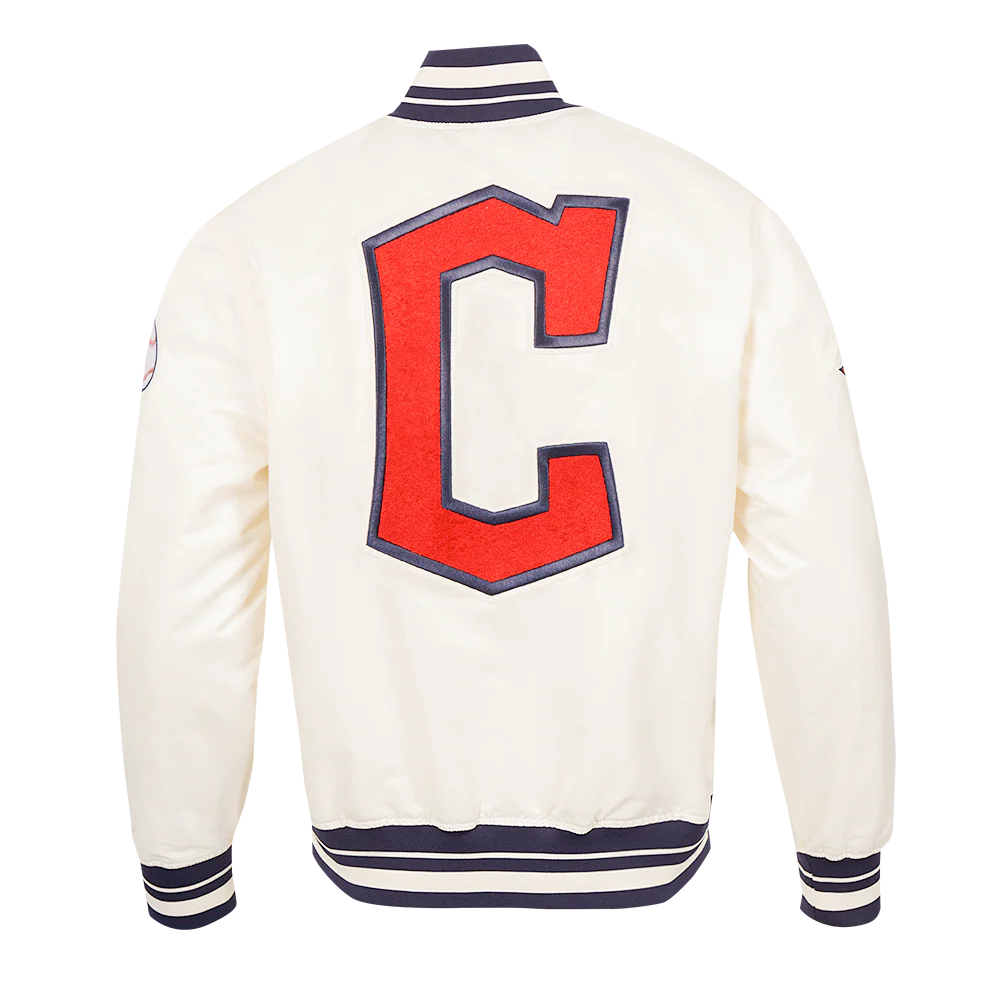 MLB CLEVELAND GUARDIANS RETRO CLASSIC MEN'S RIB SATIN JACKET (EGGSHELL/ MIDNIGHT NAVY) - Image 3