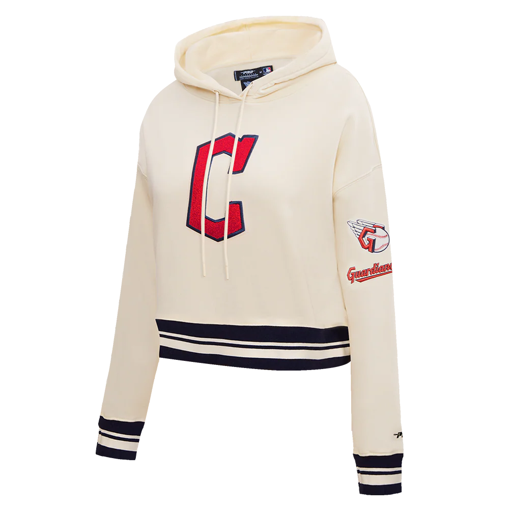 MLB CLEVELAND GUARDIANS RETRO CLASSIC WOMEN'S CROPPED PULLOVER HOODIE (EGGSHELL/ MIDNIGHT NAVY) - Image 2