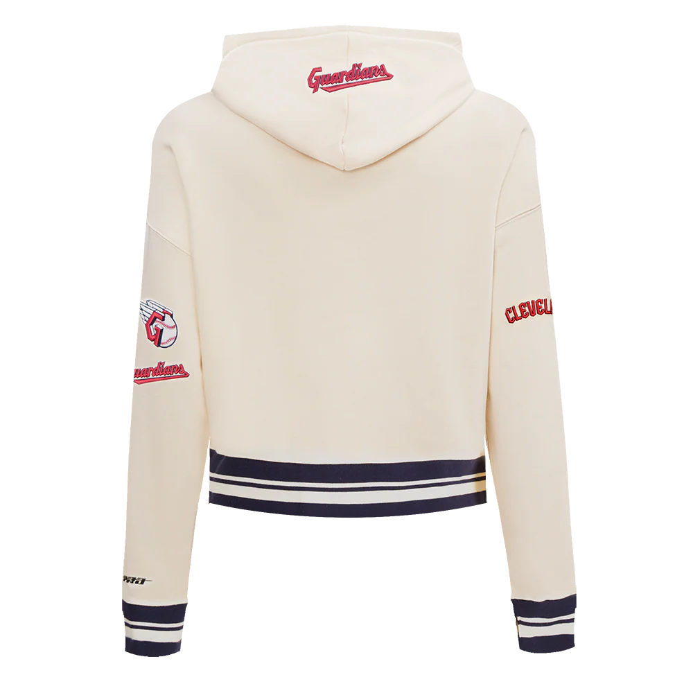 MLB CLEVELAND GUARDIANS RETRO CLASSIC WOMEN'S CROPPED PULLOVER HOODIE (EGGSHELL/ MIDNIGHT NAVY) - Image 3