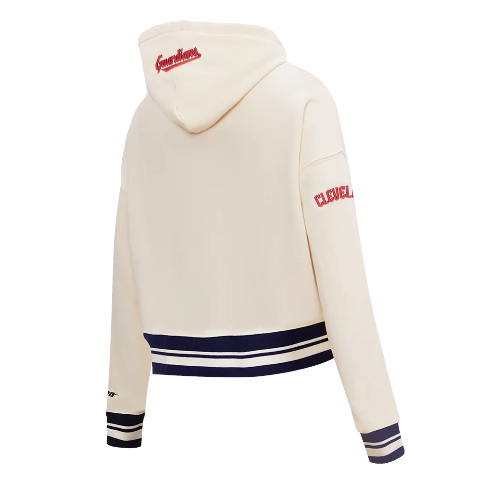 MLB CLEVELAND GUARDIANS RETRO CLASSIC WOMEN'S CROPPED PULLOVER HOODIE (EGGSHELL/ MIDNIGHT NAVY) - Image 4