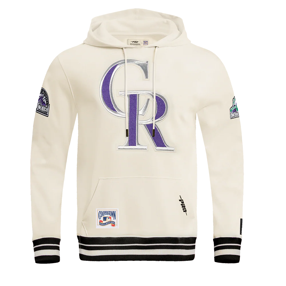 MLB COLORADO ROCKIES RETRO CLASSIC MEN'S PULLOVER HOODIE (EGGSHELL/ BLACK)